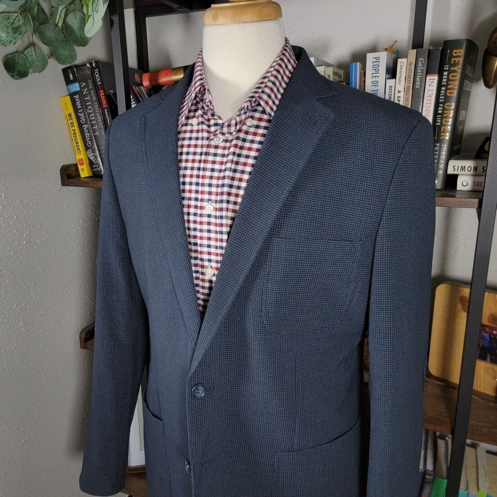 Zanetti Mens Seersucker‎ Sport Coat Two Button Navy Checked Slim Size XL